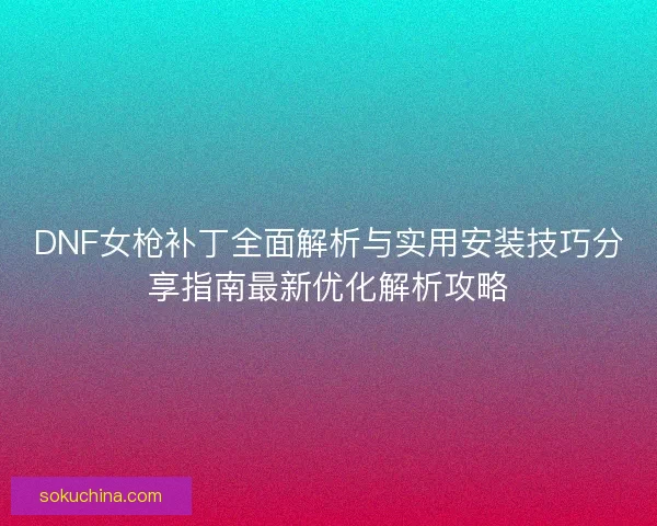 DNF女枪补丁全面解析与实用安装技巧分享指南最新优化解析攻略